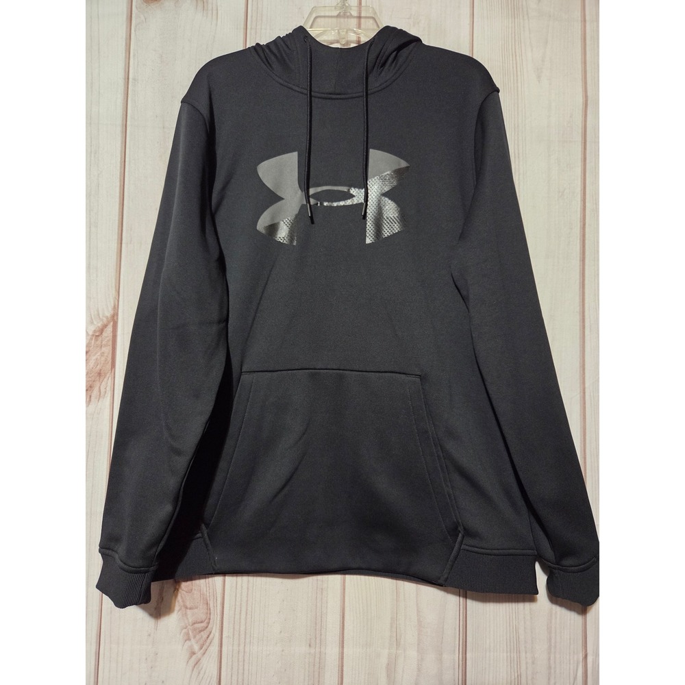 Under Armour Mens ColdGear Loose Fit Hoodie Black Silver Graphic Logo XL Active